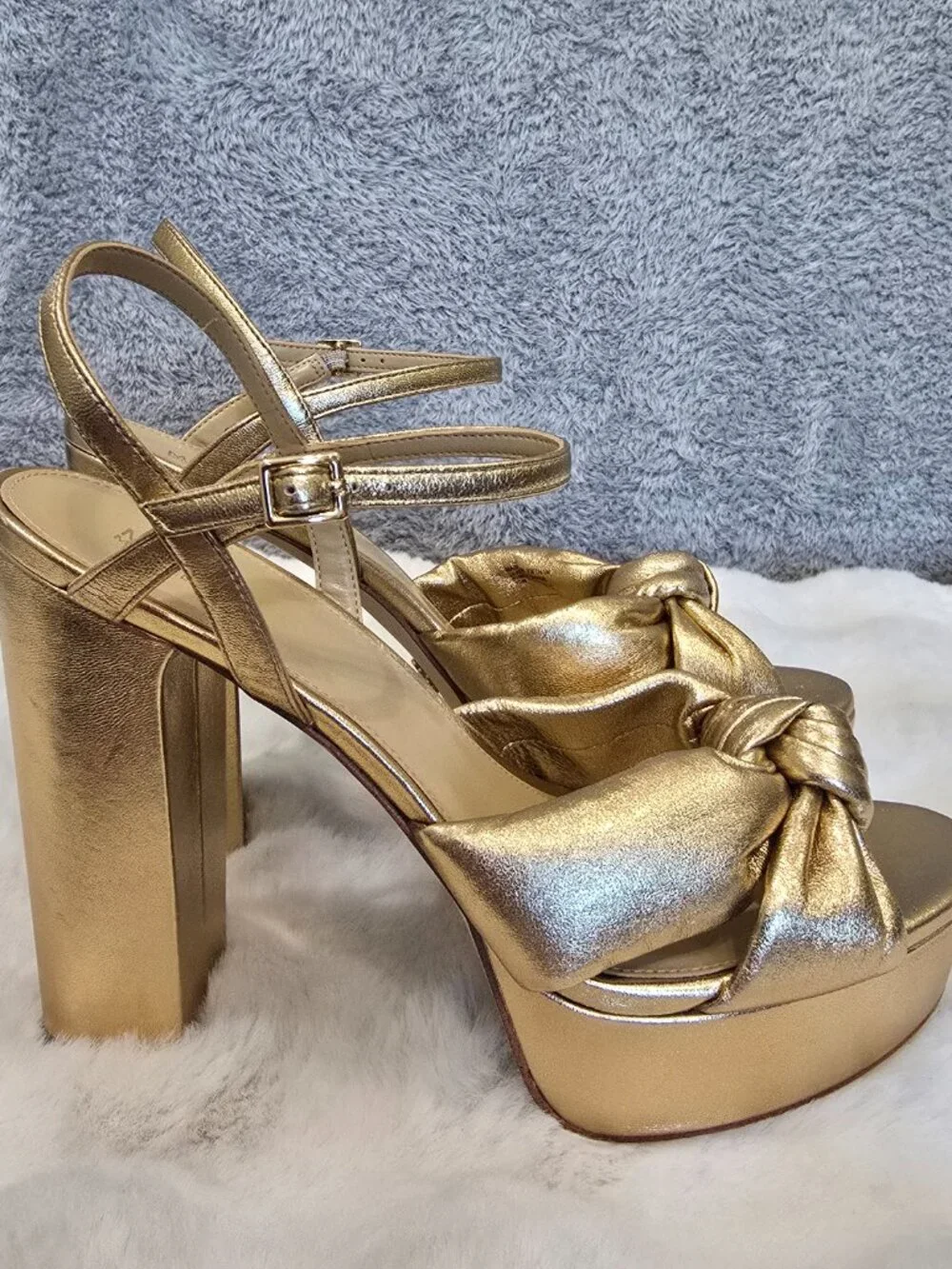 Michael Kors Josie Metallic Leather Knot Ankle Strap Platform Sandal Size 11 NEW
